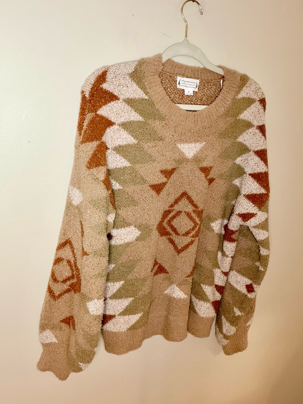 Love Riche Aztec Crewneck Sweater in Beige, Rust & Olive